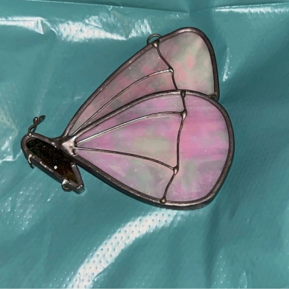 Vintage stain glass iridescent butterfly sun catcher